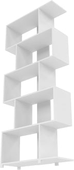 Manhattan Comfort Petrolina Bookshelf with 5 Zig-Zag Cubbies & Open Shelves, Unique Mid Century Modern Bookcase, Ideal for Living Room, Office, Bedroom, Display Ornaments, Trophies, Photos, White