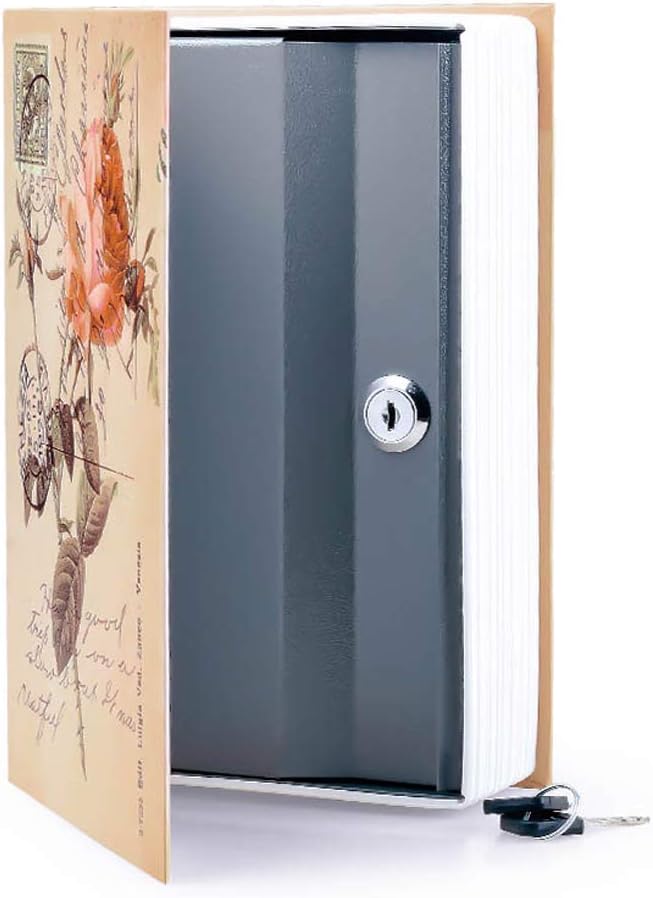 Diversion Book Safe Storage Box (9.5"×6"×2.2"), Dictionary Secret Safe Can with Security Key Lock, Diversion Book Hidden Safe (Rose-Key)
