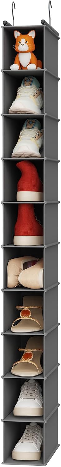 MAX Houser 10-Shelf Hanging Shoe Shelf Organizer, Hanging Shoe Storage for Closet (Grey)