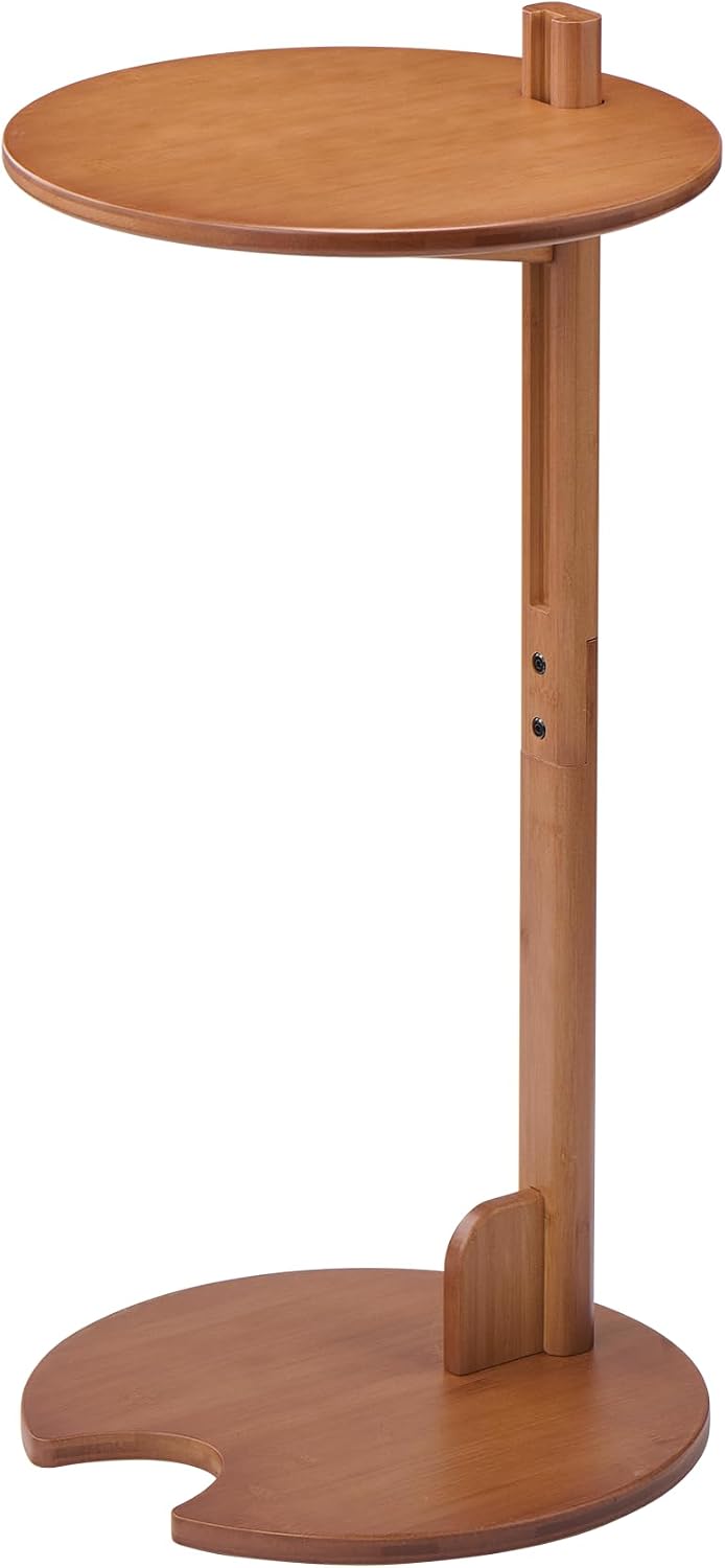 18–26" Height Adjustable Bamboo C-Shaped Side End Table for Sofa | Slide...