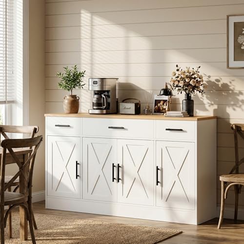 SUNLEI Coffee Bar Cabinet with Storage, Farmhouse Buffet Cabinet with 4 Doors...