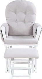 Glider and Ottoman White Wood and Woven Gray Fabric