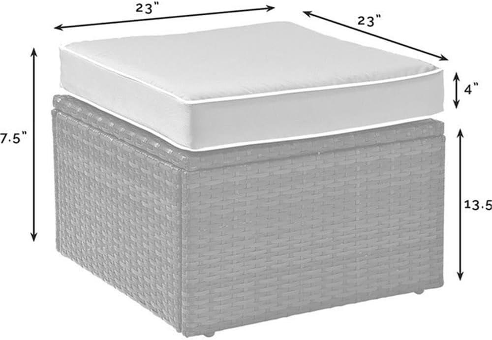 Pemberly Row Wicker Patio Ottoman, Brown Finish with Sand Cushions, Resin Wic...