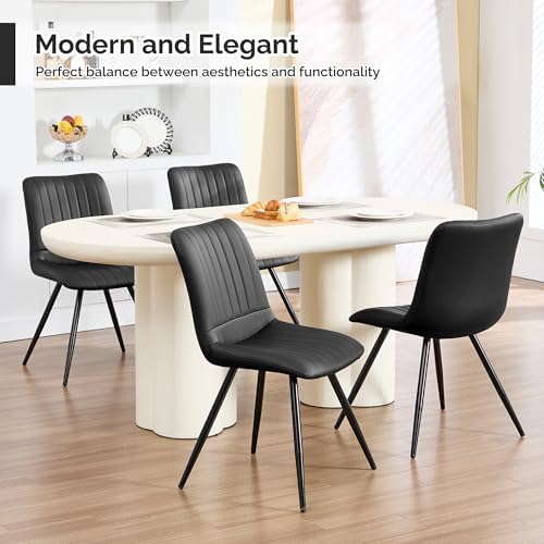 Dining Chairs Set of 6, Modern Dining Chairs with Thick Cushions, Faux Leathe...