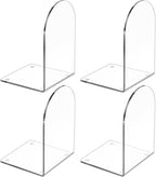4 Pcs Acrylic Bookends, Clear Book Ends for Heavy Books, Bookend Holders for Shelves, Arch Book Stopper to Hold Books, Decorative Bookends for School, Library, Home, Office
