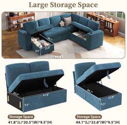 wanan Sectional Sleeper Sofa with Pull Out Couch Bed, 7 Seats Modular U Shape...