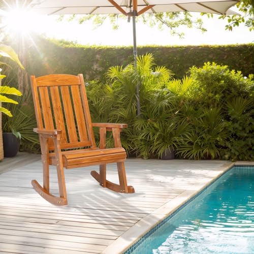 VINGLI Outdoor Rocking Chair, Heavy Duty 600 LBS Wooden Rocker, Teak(1PC) | H...