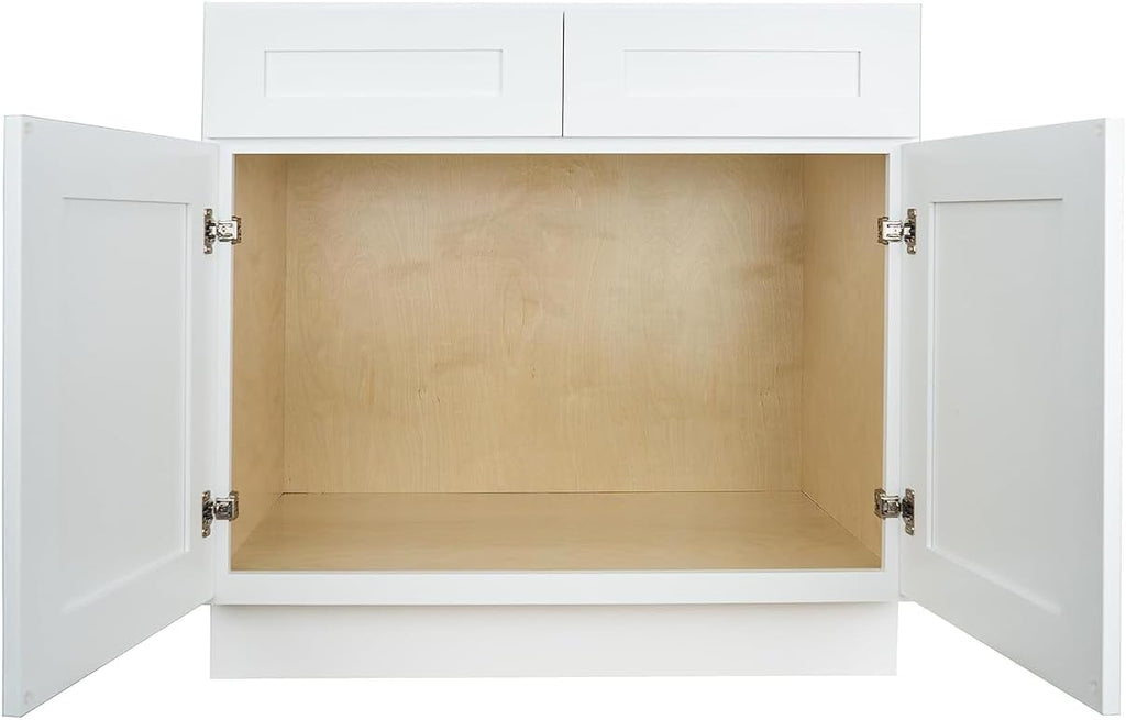 Hollywood Fabiani Design Sink Base Kitchen Cabinet 36 in. W x 24 in. D x 34-1/2 in. H, Shaker White - Solid Wood Frame, 1/2-Inch Cabinet-Grade Plywood Box, Soft-Close Doors, Ready to Assemble