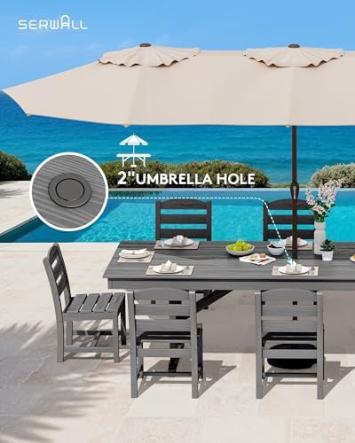 SERWALL 9Pcs 84" HDPE Outdoor Dining Set for 8 with Armless Chairs,Gray