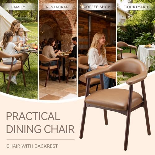MALOL Leather Dining Chair with Armrest Set of 6, Upholstered Dining Room Cha...