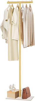 T-Shaped Metal Rack Stand,Modern Clothes Rack With Rock Slab Base,60.3 Inch Freestanding Clothing Rack Stand,Suitable For Boutiques, Entryway, Bedroom, Living Room, (Golden Yellow,60.3 Inch)