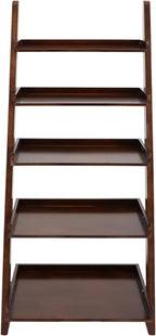 5-Tier Ladder Shelf, Minimalism Wood Ladder Bookshelf L-Shaped Leaning Storage Bookshelf Freestanding Open Bookcase for Living Room Bedroom Offices (Walnut Brown)
