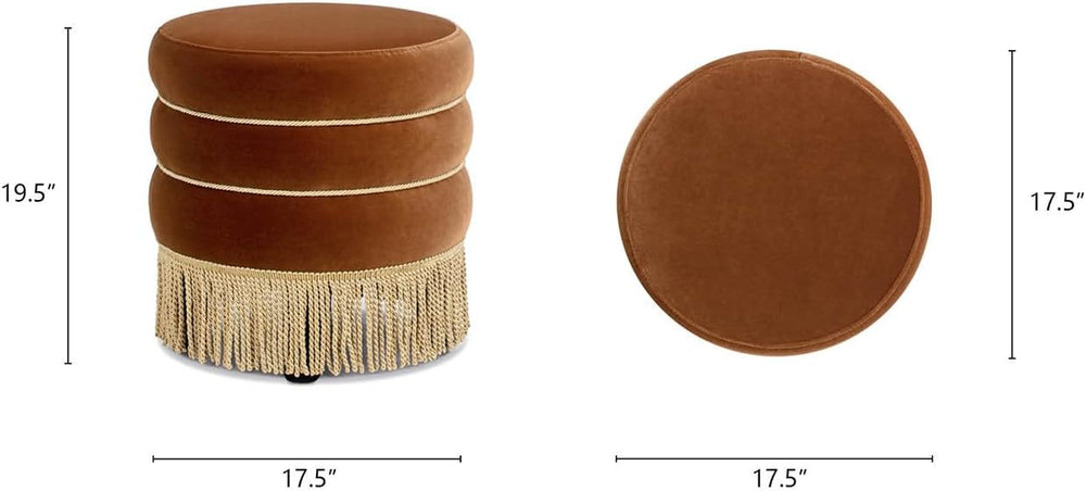Jennifer Taylor Home Edward 17.5" Round Upholstered Ottoman with Bullion...