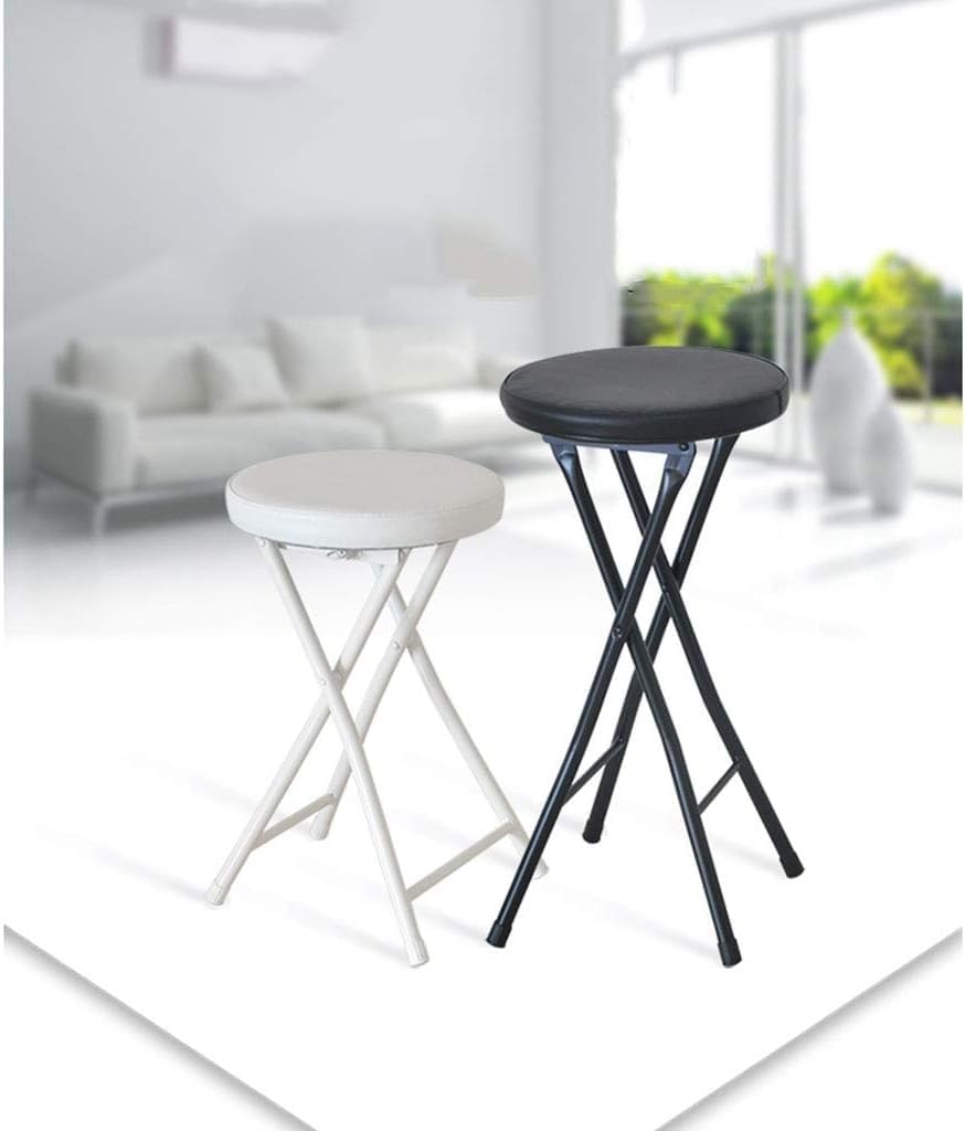 Padded Folding High Chair for Kitchen Bar Stool Compact Furniture Round Design(White-61cm)