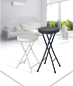 Padded Folding High Chair for Kitchen Bar Stool Compact Furniture Round Design(White-61cm)