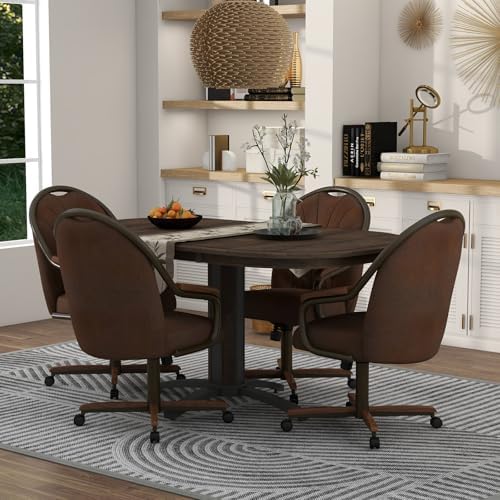 Chromcraft Douglas 4pc Swivel Kitchen Dining Chair - Fabric Mocha-Walnut | Pr...