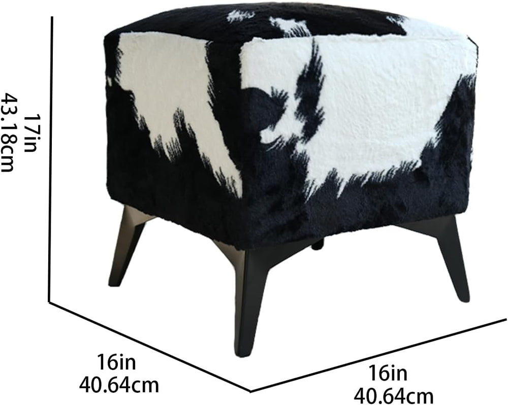 Faux Cowhide Ottoman, Upholstered Foot Stool,Animal Print Ottoman - 16 x 16 x...
