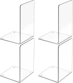 Acrylic Bookends 4 Pcs, Clear Book Ends for Shelves, Transparent Bookend Organizer, Book Holder Stand Decorative, Book Stoppers for Heavy Duty Books, CD, File, Video Games