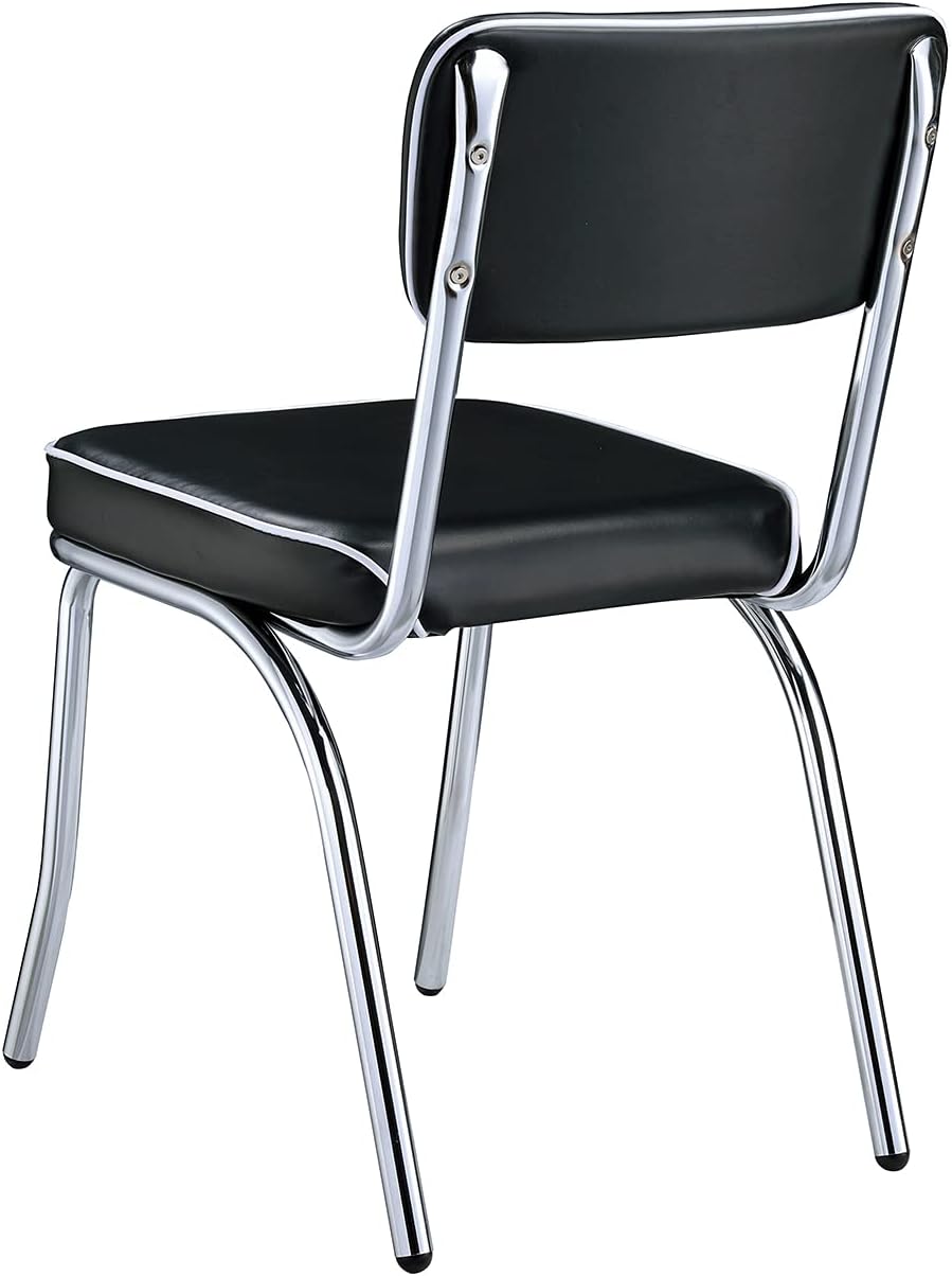 Coaster Home Furnishings Retro Set of 2 Open Back Dining Side Chairs Faux Leather Upholstered Back and Padded Seat Cushion Sturdy Steel Frame Black and Chrome 2066