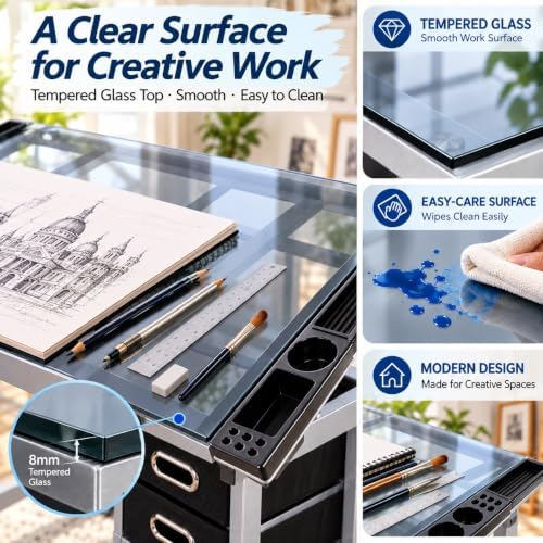 ZENY Glass Drafting Table for Artists