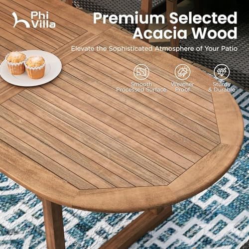 PHI VILLA Outdoor Dining Set for 8, Expandable Acacia Wood Table & Chairs