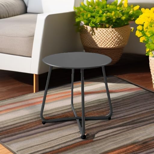 Meluvici Patio Small Side Table Waterproof Round Metal Steel Weather Resistan...