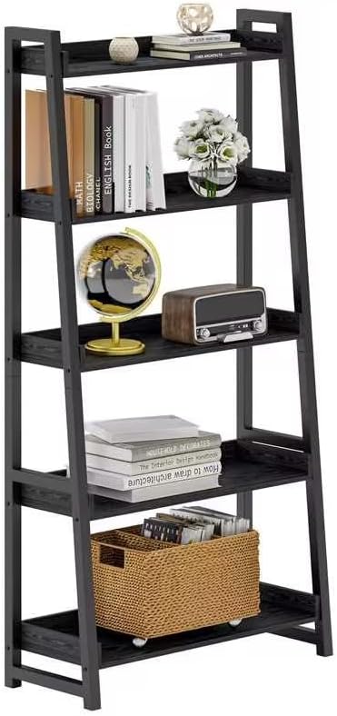 IRONCK Industrial Bookshelf 5-Tier 31.5 in Wide, Bookcase Ladder Shelf, Stora...