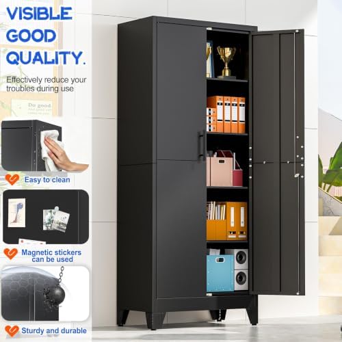 GAIOUS Tall Metal Storage Cabinet with Lock, Freestanding Steel Bookcase