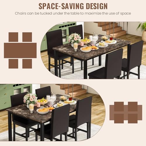 DKLGG Dining Table Set for 4, Modern Kitchen & Dining Room Sets Faux Marb...