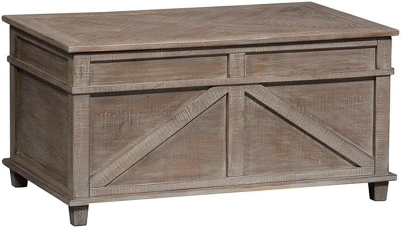 Pemberly Row 3 Piece Pine Wood Living Room Table Set, Weathered Taupe Finish,...