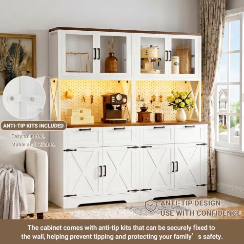 Unikito 71" Kitchen Pantry Cabinet with LED Light & Outlet, Microwav...