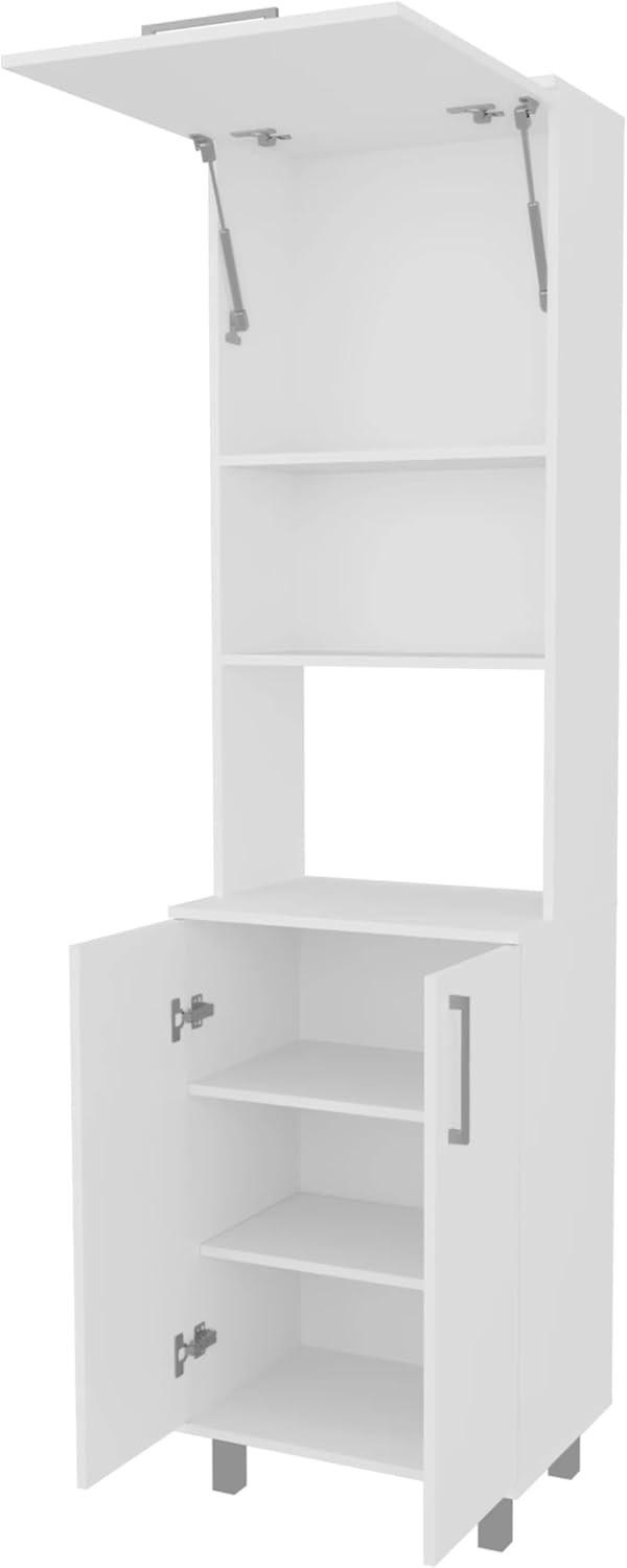 White Kitchen Pantry with 2 Pneumatic Door and Open Storage
