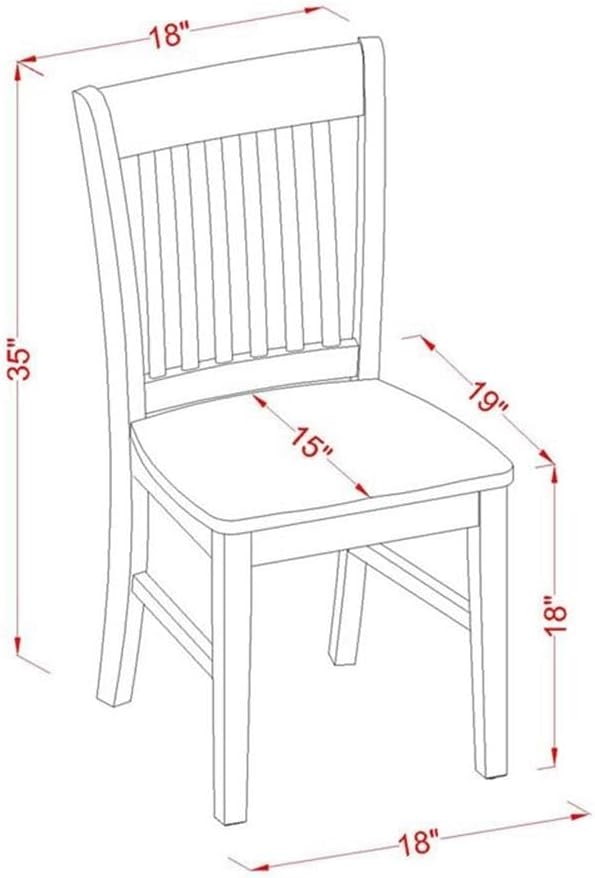 East West Furniture NFC-BLK-W Norfolk Dining Chairs - Slat Back Wood Seat Kitchen Chairs, Set of 2, Black