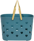 Plastic Shower Caddy Basket with Handle, Hollow Out Design for Bathroom Organizer, Stackable Storage Tote for Shampoo and Cleanser, Grey