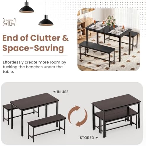 Dining Table Set for 4, 3 Piece Dining Room Table Set for Space-Saving, Moder...