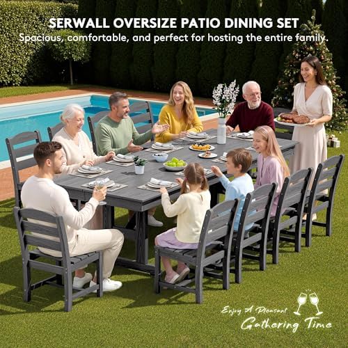 SERWALL Outdoor HDPE Armless Dining Chairs Set of 4,All-Weather Use,Gray