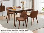GarveeHome Leather Dining Chairs Set of 4 Upholstered PU Dining Chair with Wood Legs, Wing Backrest, Wooden Kitchen Chairs with Thick Cushions, Leveling Feet for Dining Room, Living Room, Brown