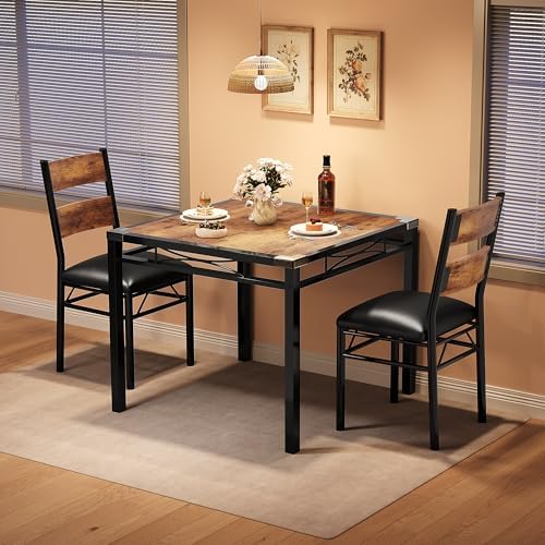 IDEALHOUSE Dining Table Set for 2, Dining Table with 2 Upholstered Chairs, Bi...