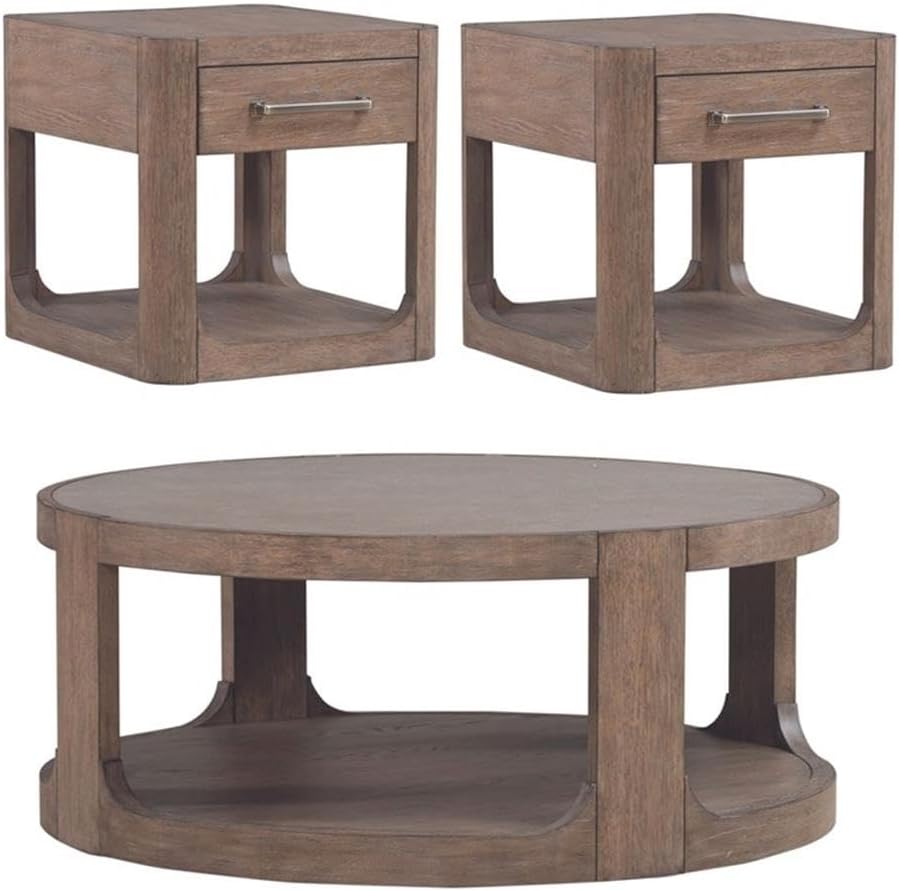 Pemberly Row 3 Piece Set, Round Rubberwood Cocktail Table with Faux Concrete ...