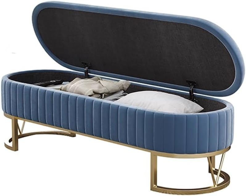 Modern Storage Bench Upholstered Bedside Stool with Metal Legs Modern for Liv...