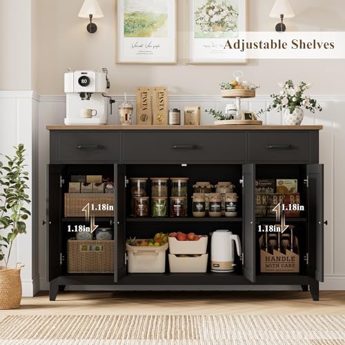 HORSTORS 55" W Buffet Cabinet with Storage, Kitchen Storage Cabinet, Black