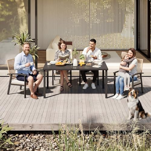 Aoxun 5-Piece Wicker Patio Table and Chairs Set for 4 with Umbrella Hole