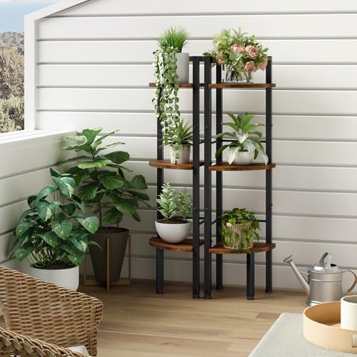 Tajsoon Corner Shelf Stand 3 Tier 39.5" with Metal Frame, Rustic Brown
