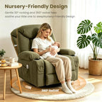 Oversized Massage Swivel Rocker Recliner Nursery Rocking Glider Chair Green | Fabric Manual Recliner with Heat Massage, Overstuffed, Cup Holders, USB Charging Port, Nursery Glider Chair