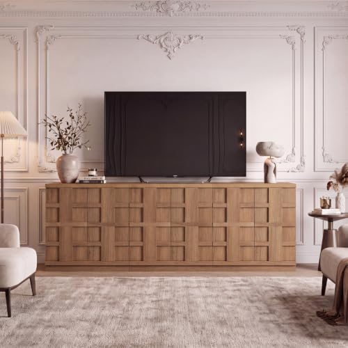 VividVibe Sideboard Buffet Cabinet with Storage, 93.9" W, Brown Oak