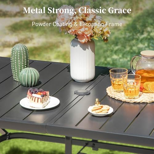 SUNSHINE VALLEY 7pc Patio Dining Set, 59" Metal Table & 6 Rattan Chairs