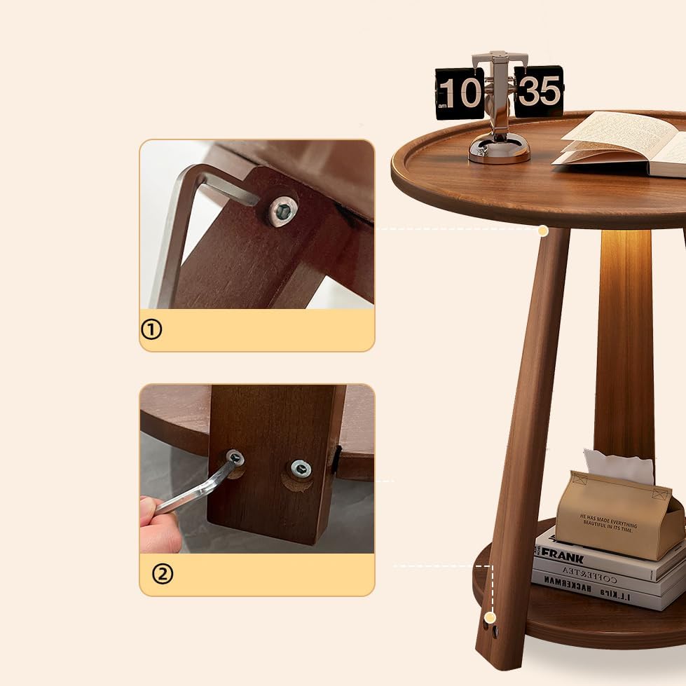 ZYFAB Round Storage End Table 2-Tier Small Wood Side Table Open Shelves Night...