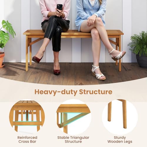 Tangkula 3 Pieces Patio Dining Set, Acacia Wood Space Saving Outdoor Rectangu...