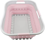 SAMMART 42L (11 gallon) Collapsible Plastic Laundry Basket - Foldable Pop Up Storage Container/Organizer - Portable Washing Tub - Space Saving Hamper/Basket (Grey/Pale Pink)