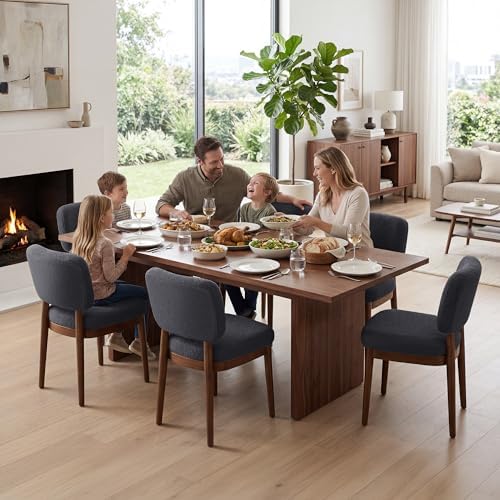 Wooden Dining Chairs Set of 4, Boucle Upholstered Kitchen Chairs with Solid W...